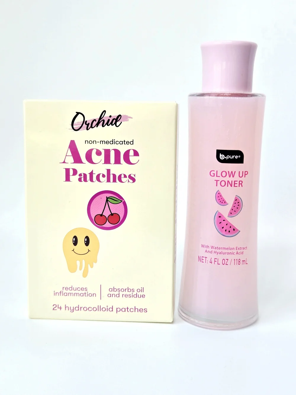 Skincare Set: b.pure Watermelon Glow Up Toner & Orchid Acne Patches NEW